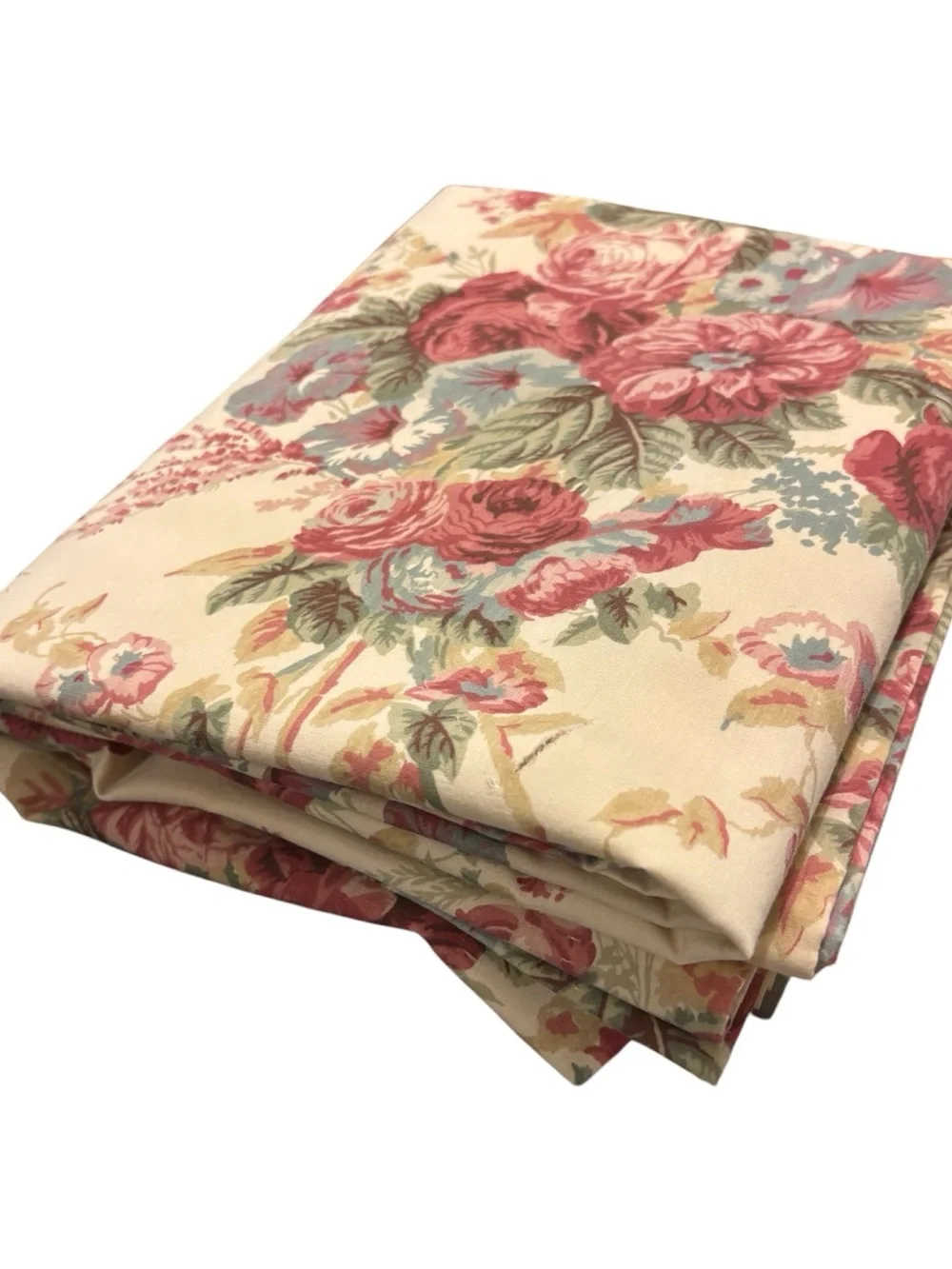 Vint Springmaid Floral Curtain Panel Repeating Botanical Rose Pink Blue Flowers